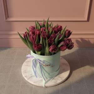 25 Purple Peony Tulips in a Hat Box - flowers delivery Dubai