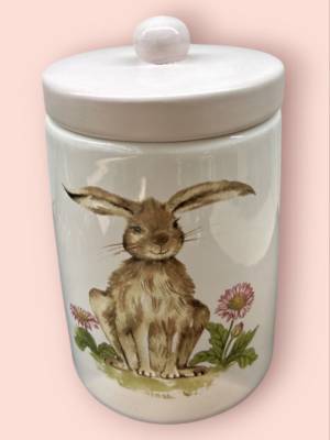 jar with lid, with rabbit pattern 10x10x16cm - flowers delivery Dubai