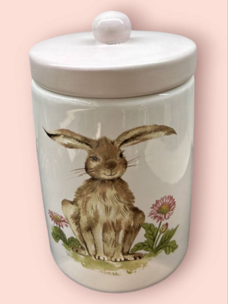 jar with lid, with rabbit pattern 10x10x16cm