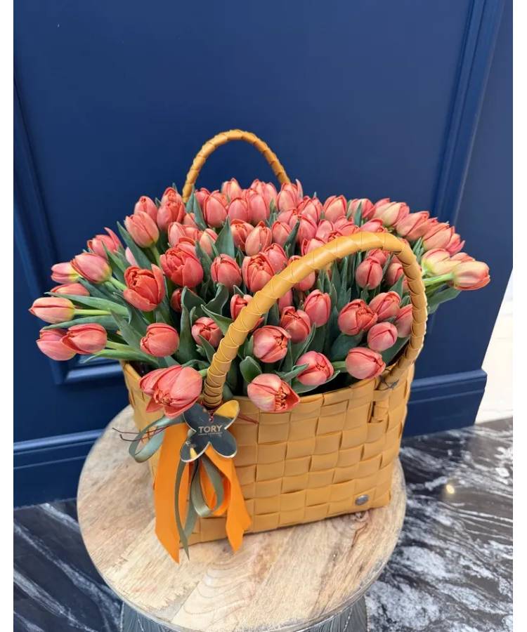 101 peony orange tulips in a bag