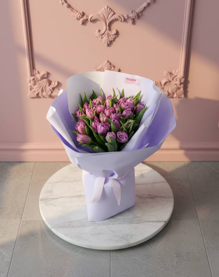 bouquet 25 lilac peony tulips