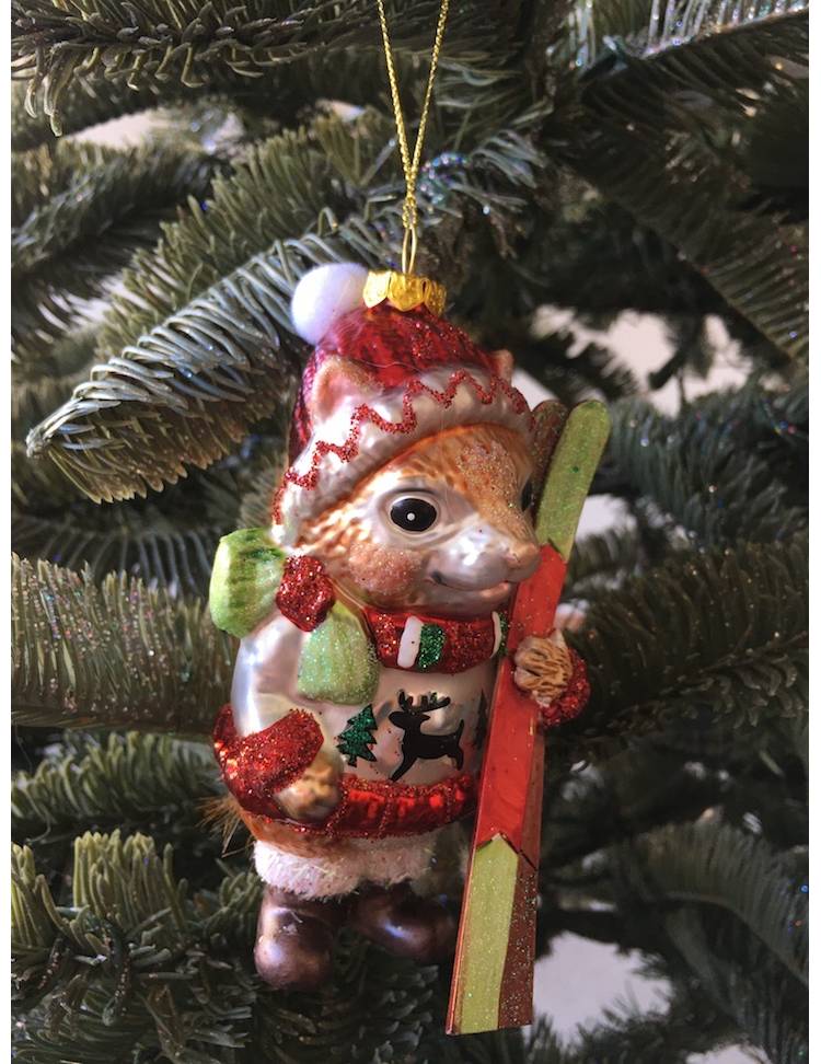 Christmas tree decoration glass Fawn/squirrel skiers assorted, 13 cm