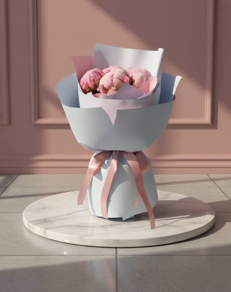 Bouquet of 5 pink peonies