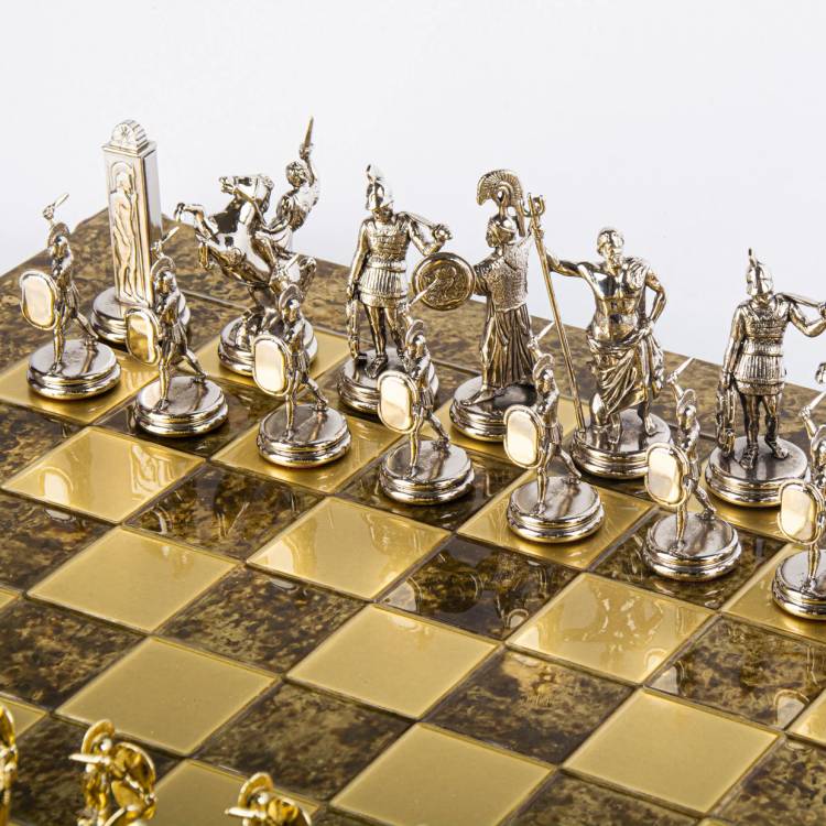 Greek mythology chess set with gold/silver chessmen and bronze chessboard 54 x 54cm