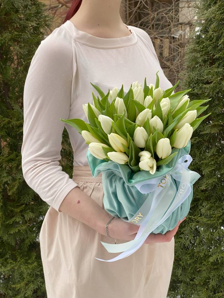 Tulips in a velvet bag 
