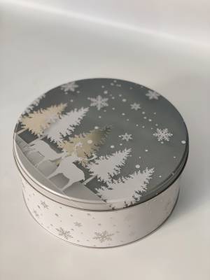Round metal box with Christmas design 19x8x19cm - flowers delivery Dubai