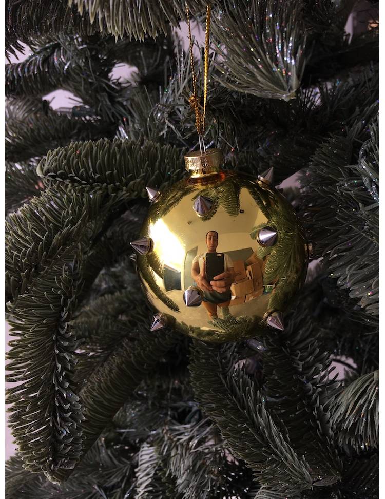 Christmas tree decoration glass ball with spikes gold/silver assorted, 8 cm