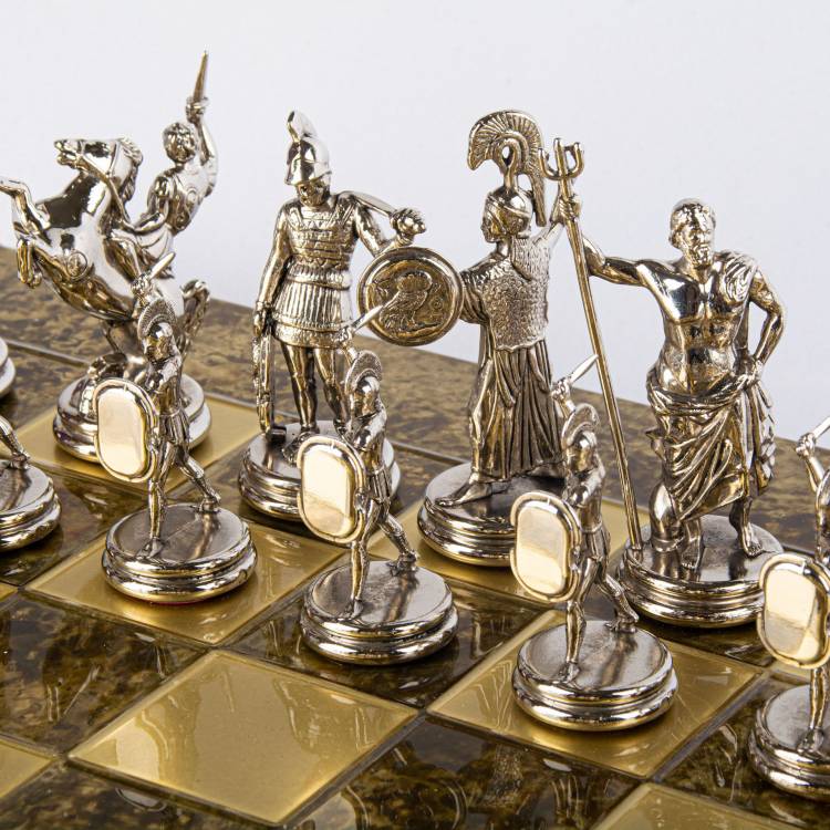 Greek mythology chess set with gold/silver chessmen and bronze chessboard 54 x 54cm