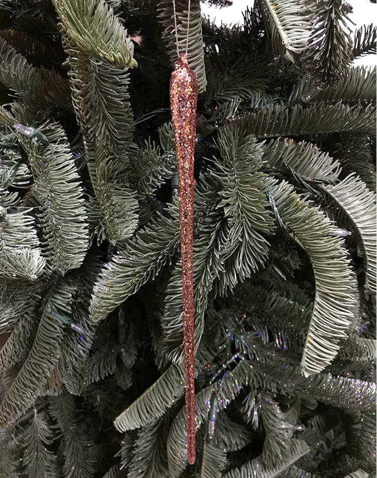 Christmas tree toy glass twisted icicle, black with sparkles, 30 cm