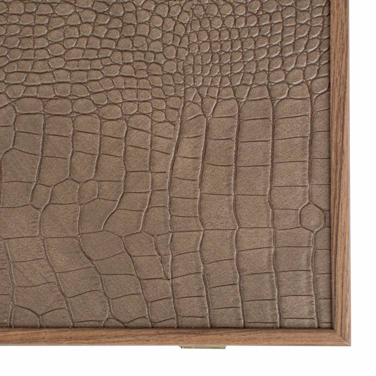Backgammon Handmade Crocodile Tote in Grey Beige Inlaid Leatherette  with Side racks 48x30cm