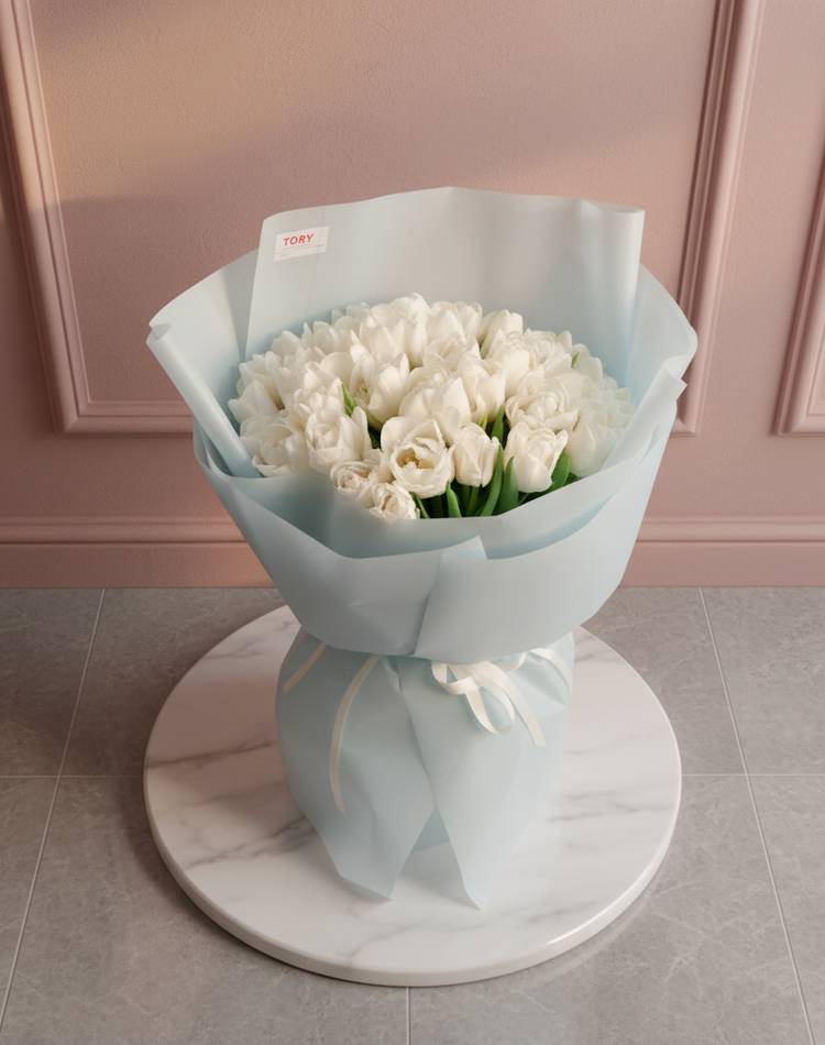 Bouquet of 35 white peony tulips