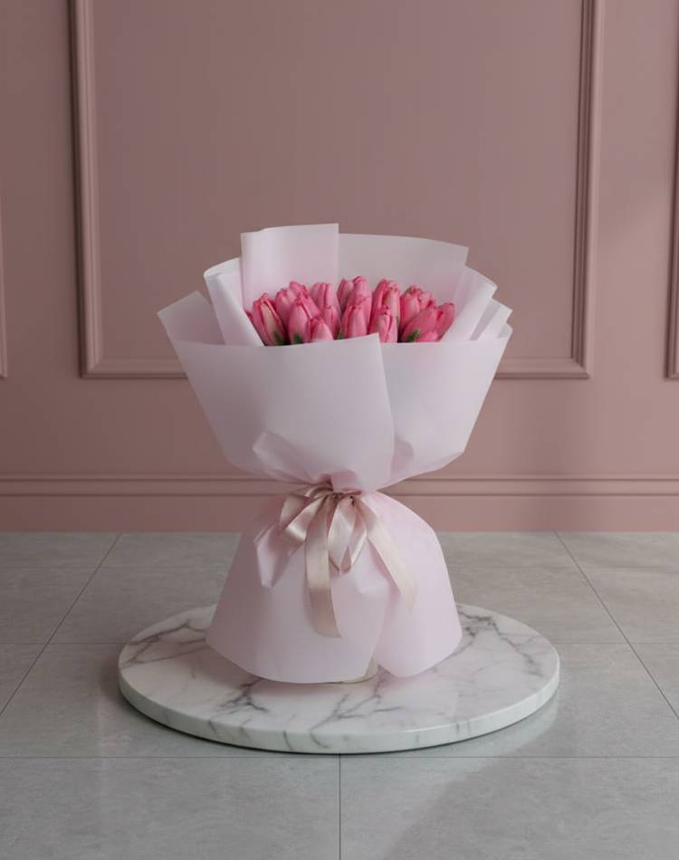 Bouquet of 35 pink tulips