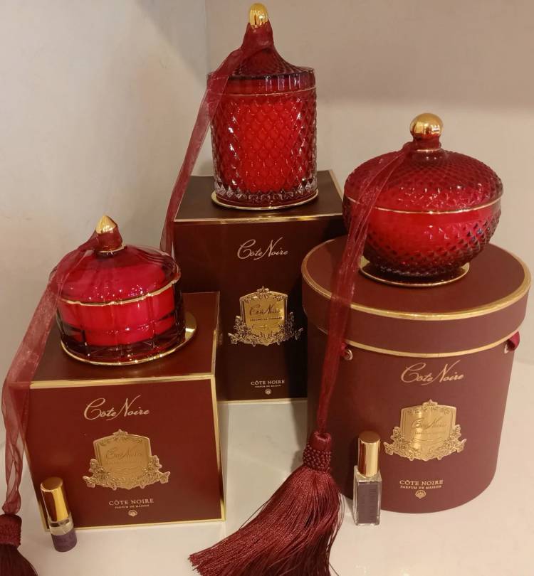Scented candle Round Art Deco Candle - Red & Gold 300 g