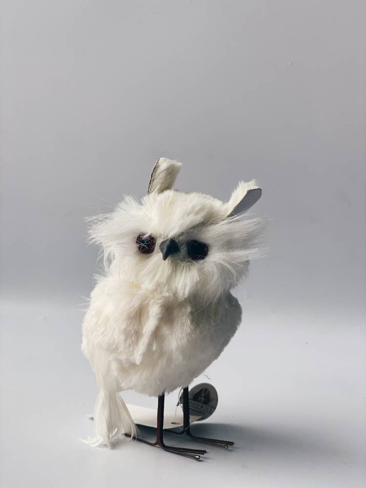 Christmas tree toy fur owl assorted, white, 12.5 cm