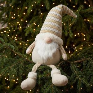 Gnome hanging legs Gold/White - flowers delivery Dubai