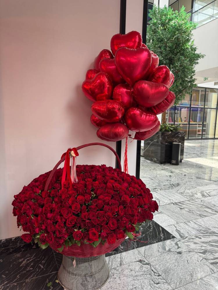 501 red roses in a basket