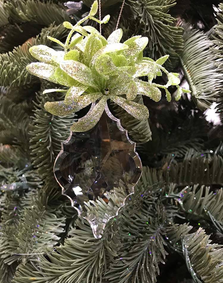 Christmas tree toy Ornament Mistletoe in sparkles, transparent/green, assorted, 13 cm