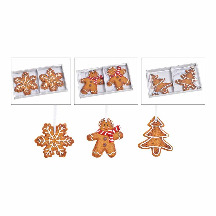 Hanger set coockies, gingerbread man, tree, snowflake in assortment 6x6cm poly brown set