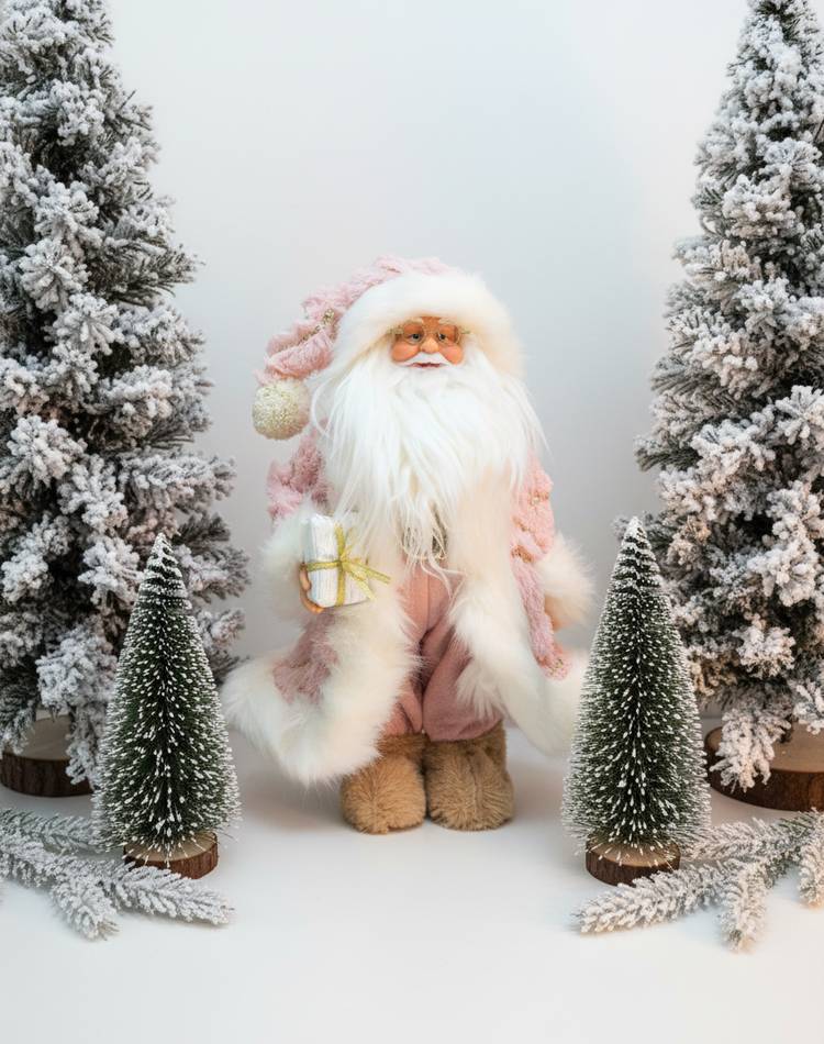 Decor Santa in a pink fur coat, 30 cm