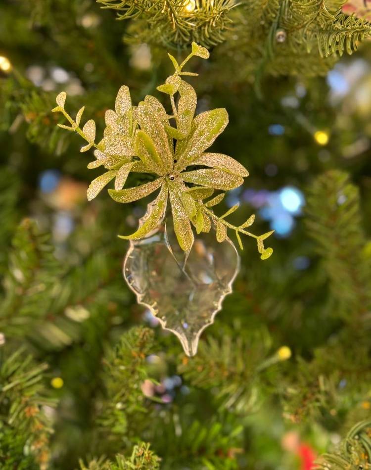 Christmas tree toy Ornament Mistletoe in sparkles, transparent/green, assorted, 13 cm