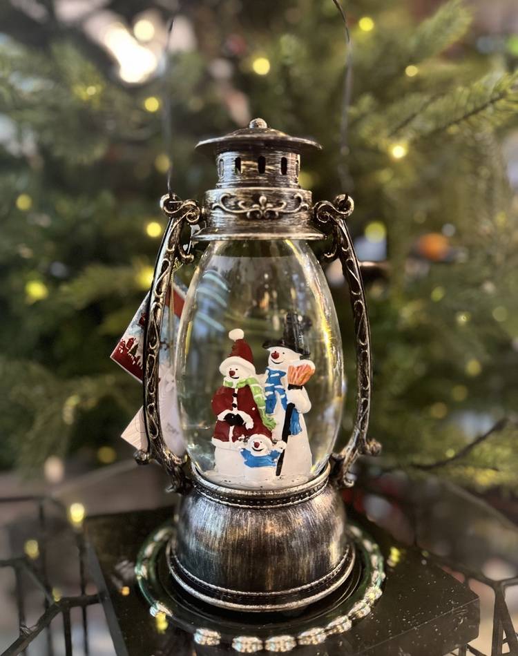 Lantern-snowman family with baby,waterspinning, LED-Bronze