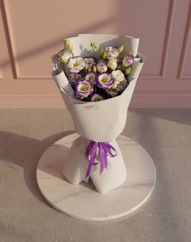 Bouquet of 5 white-violet eustomas