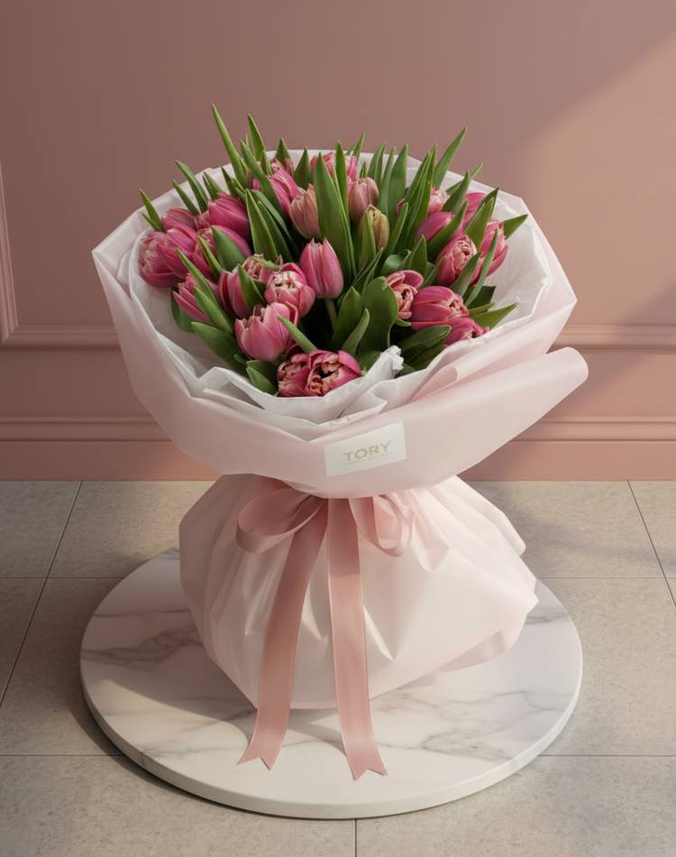 Bouquet of 35 pink peony tulips