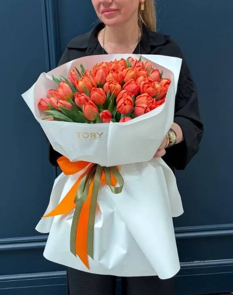 A bouquet of 51 orange peony tulips
