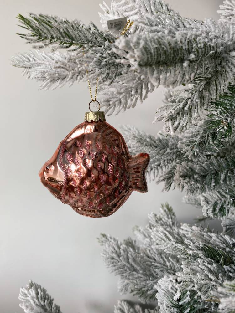 Christmas tree decoration glass Pink fish assorted, 10 cm