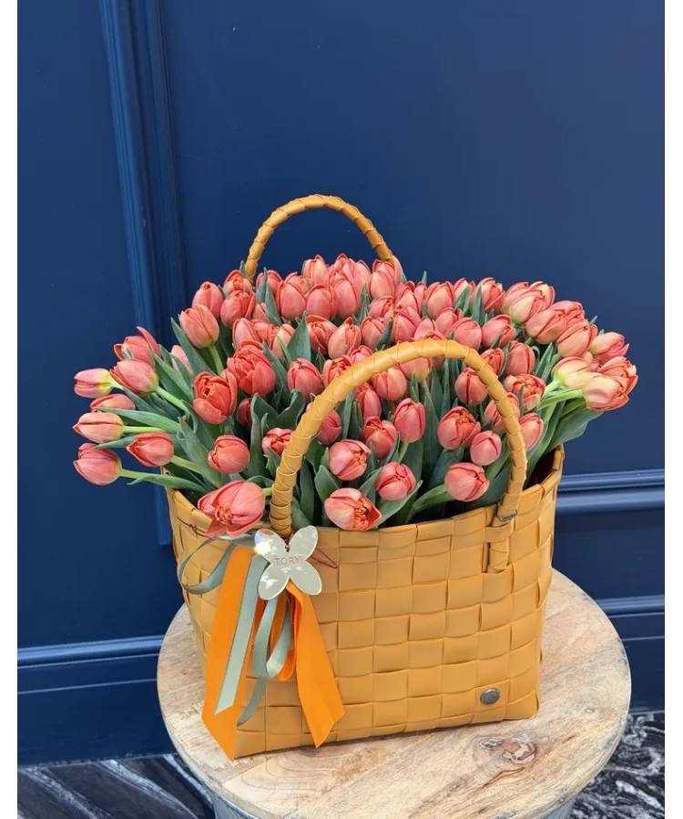 101 peony orange tulips in a bag