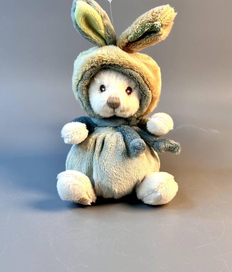 Soft toy Ziggy Benji in a bunny costume, gray 15см