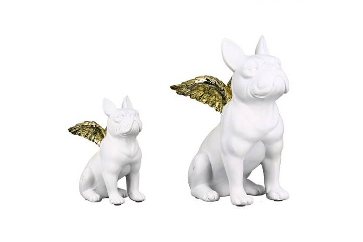 Statuette Bulldog white with wings