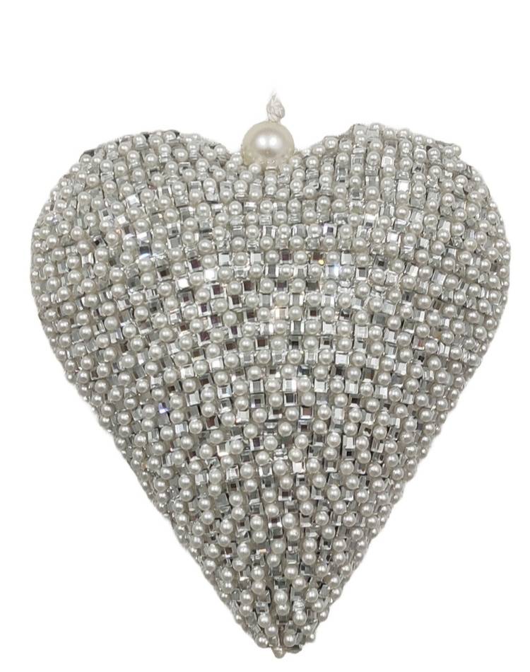 Beads-Heartornament "Mirror" 12cm white/silver