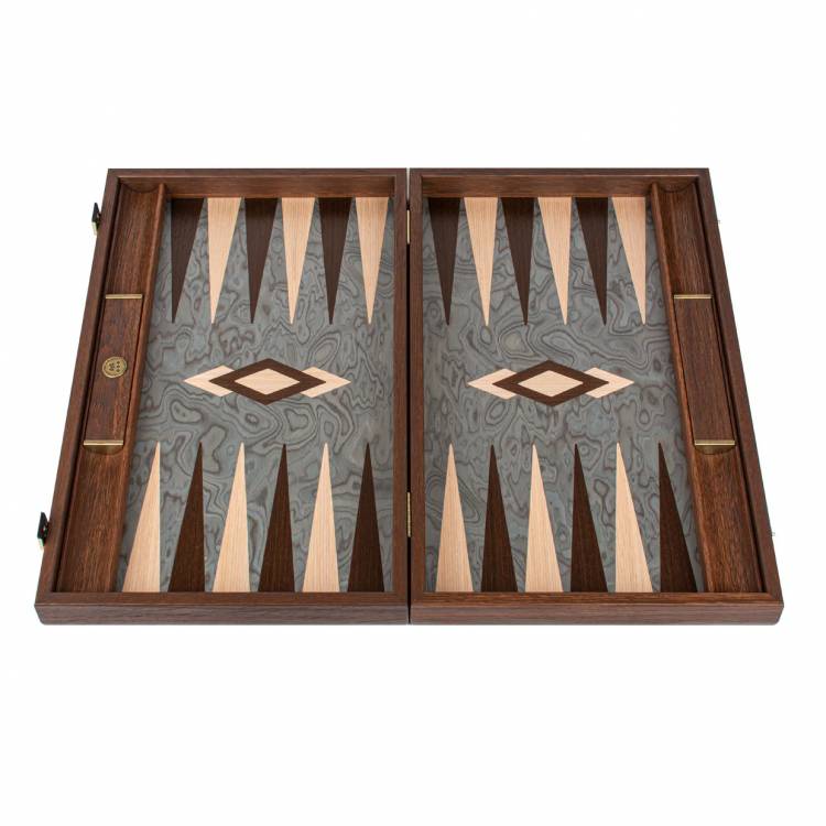 Backgammon Handmade Pearly Grey Vavona Inlaid  with Oak & Wenge points with Sideracks 48x30cm