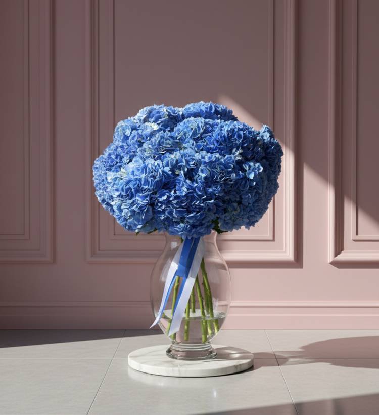 Bouquet of 15 blue hydrangeas