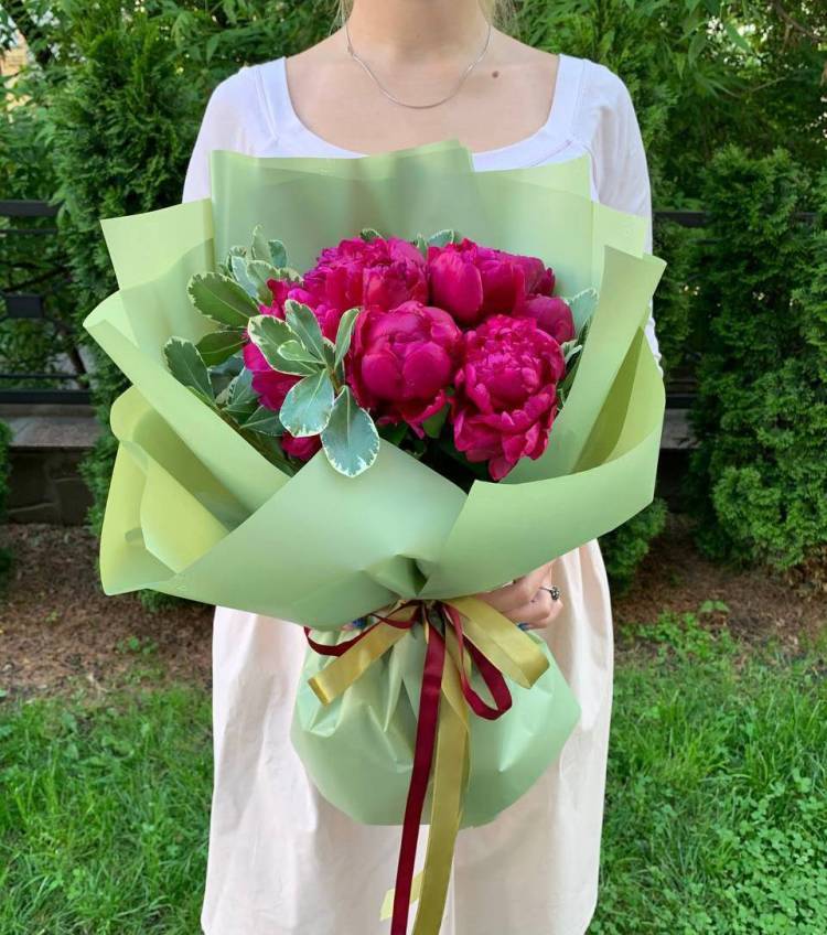 Bouquet of 11 burgundy peonies