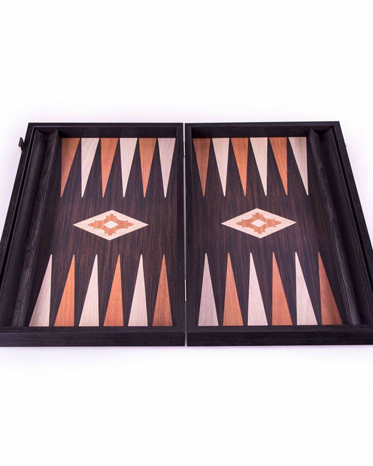 Handmade backgammon in replica Wenge wood with walnut and oak points, L