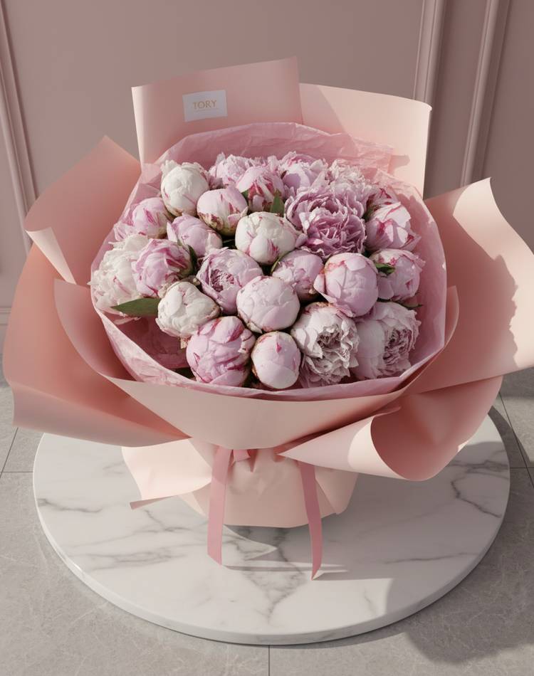 Bouquet of 25 pink peonies