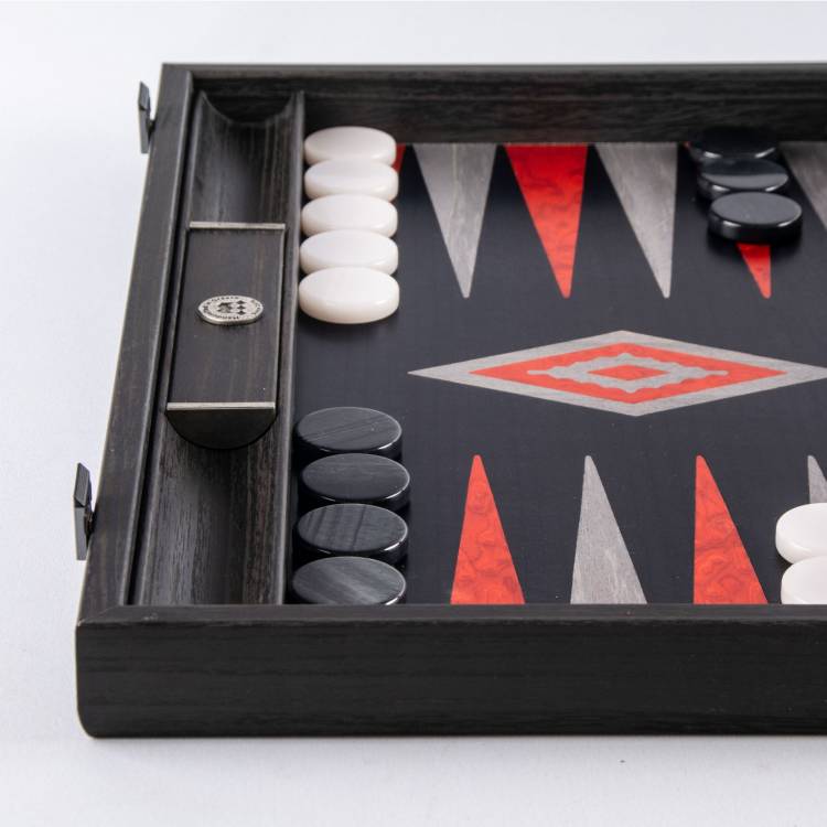 Handmade black oak backgammon with silver stripes L