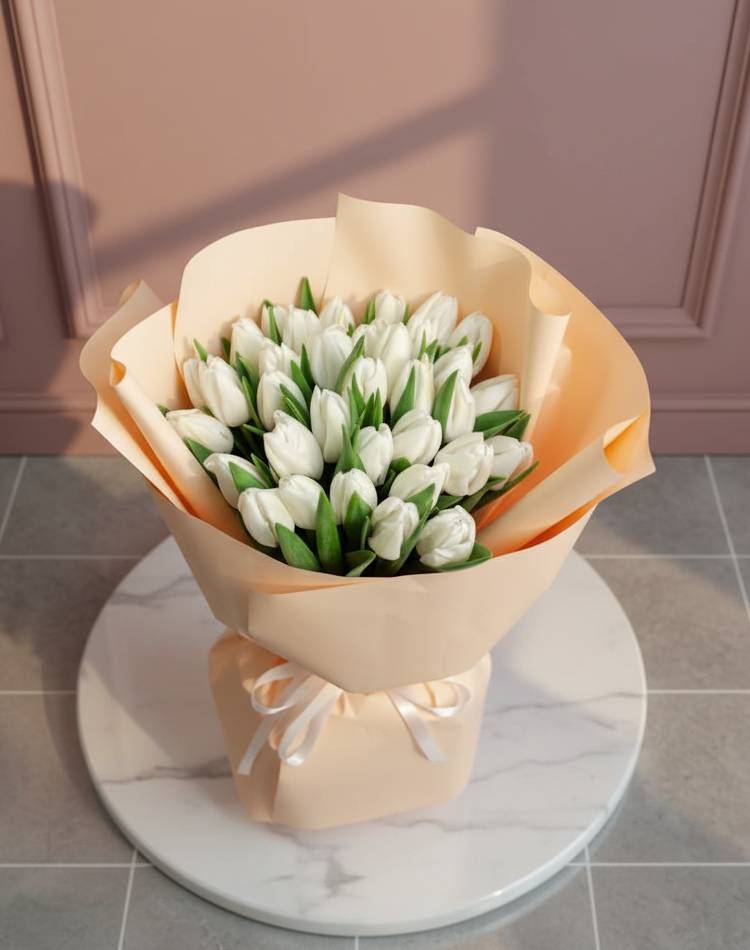Bouquet of 35 White Tulips