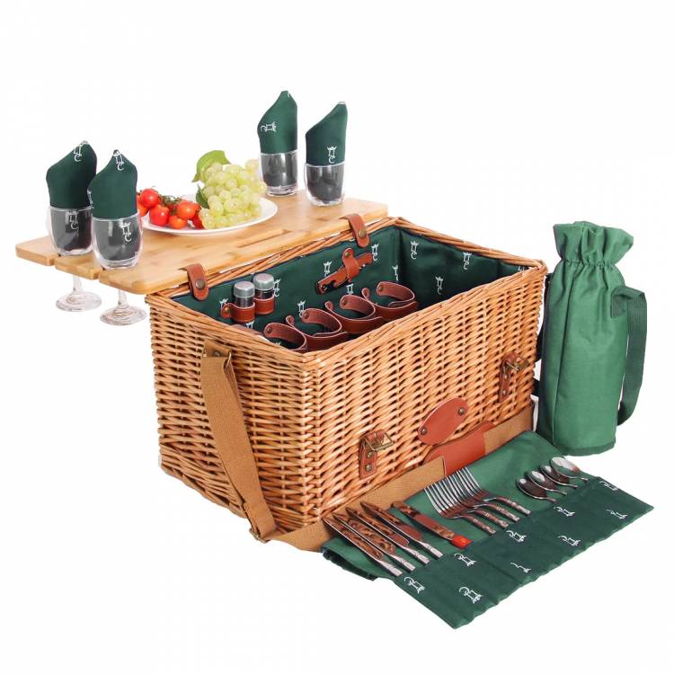 Picnic basket in green leather fabric - 4 people