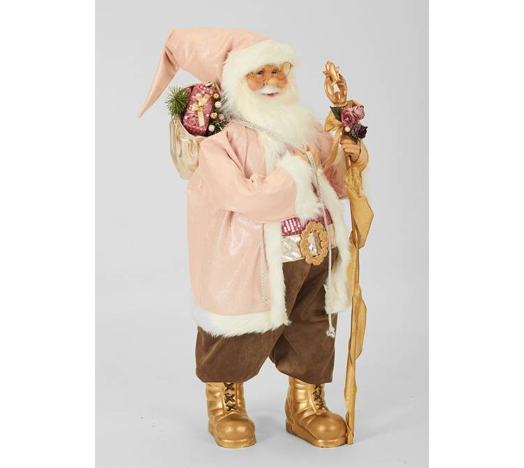 Santa stands in a pink fur coat -81.5x36.5x28.5cm