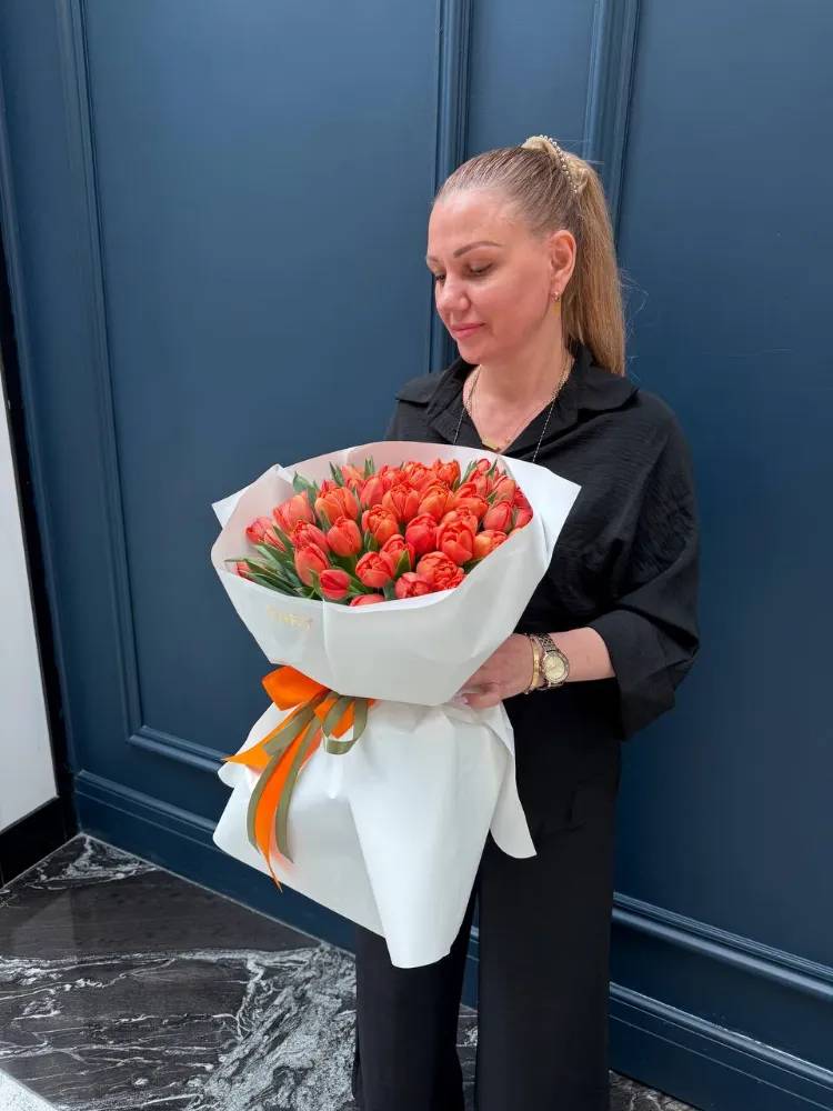A bouquet of 51 orange peony tulips