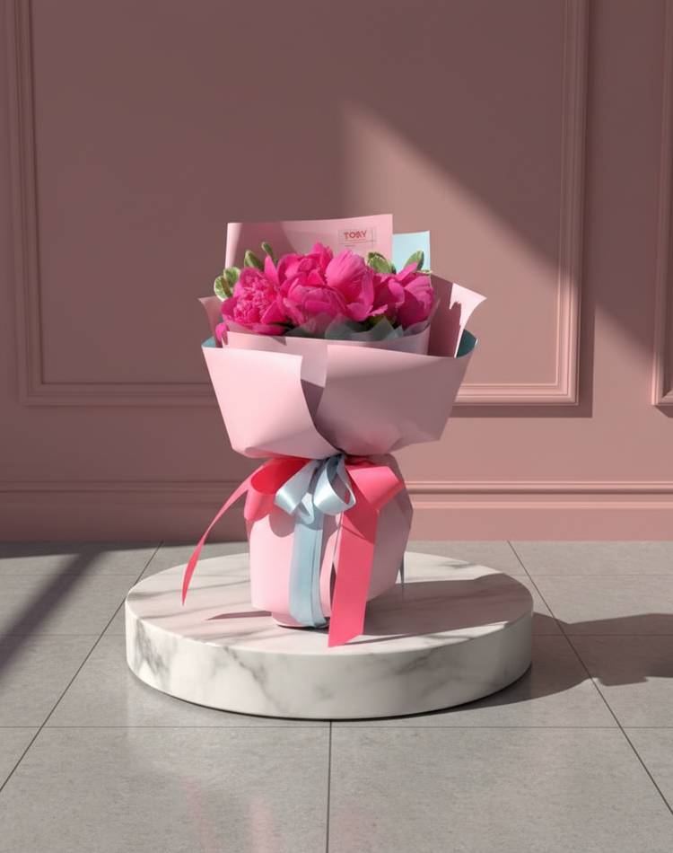 Bouquet of 9 dark pink peonies