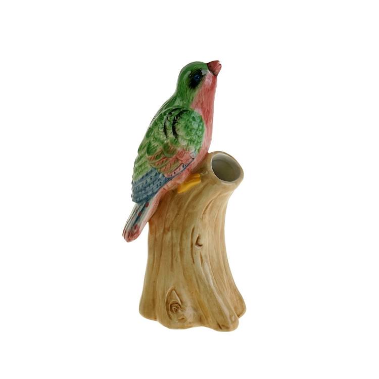 Vase w. bird, multi-colored, green