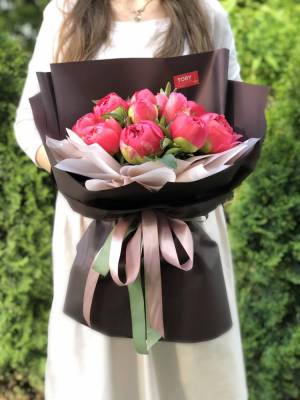 bouquet of 15 coral peonies - flowers delivery Dubai