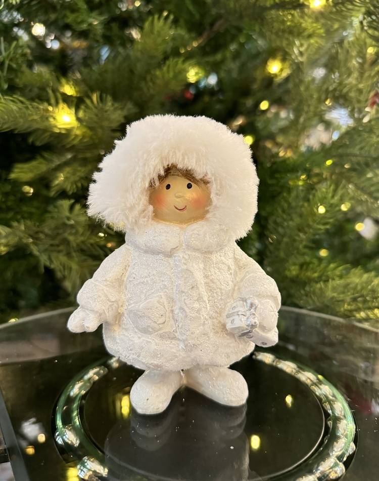 Winter child with glitter of poly, plush white assort, 9x13x6cm