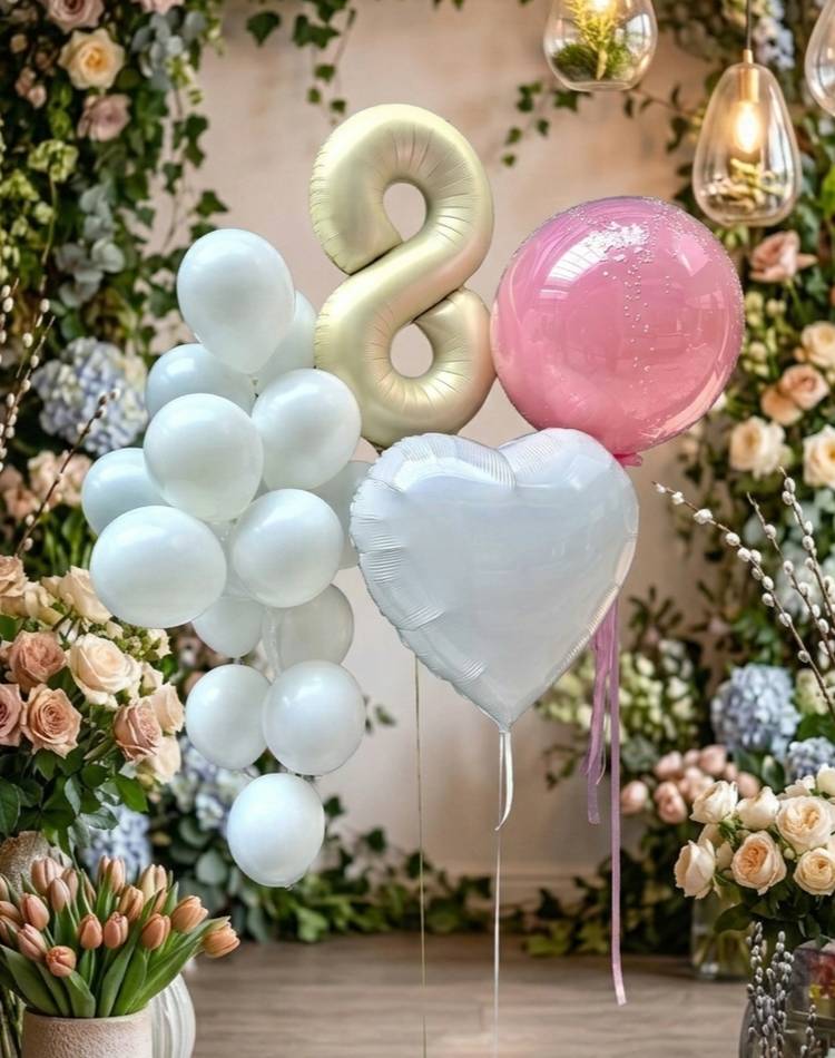 set of heart balloons "March 8" pink