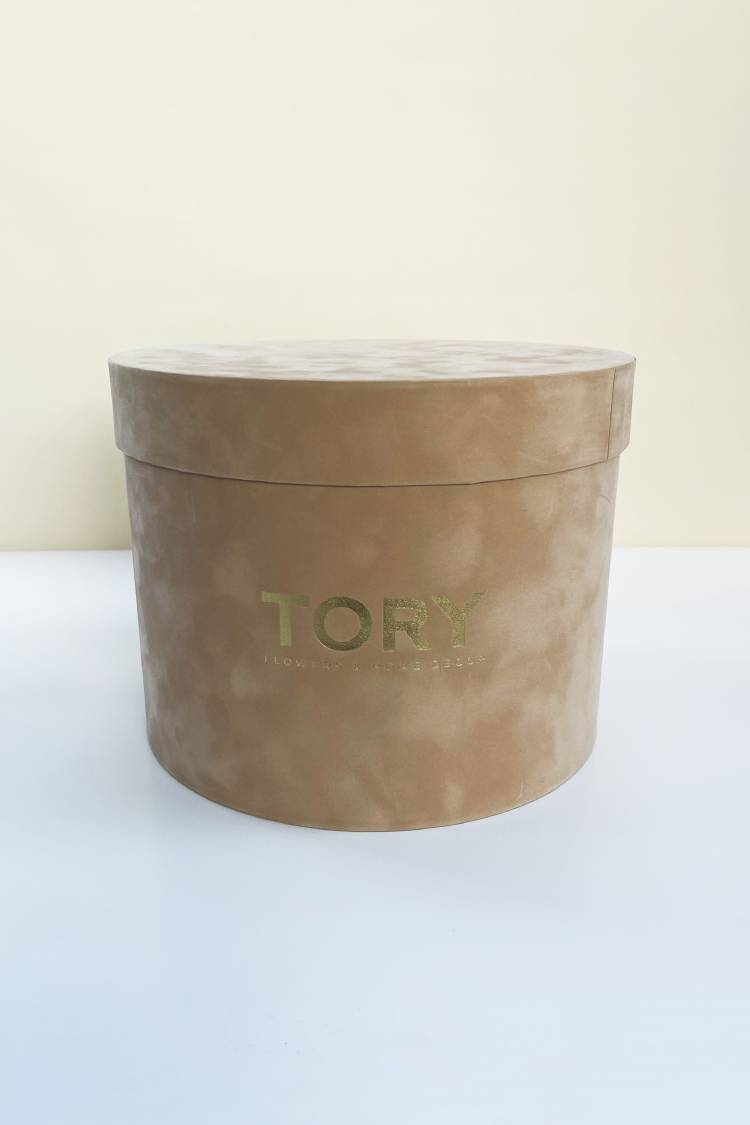 Branded round box velvet BEIGE d25h20