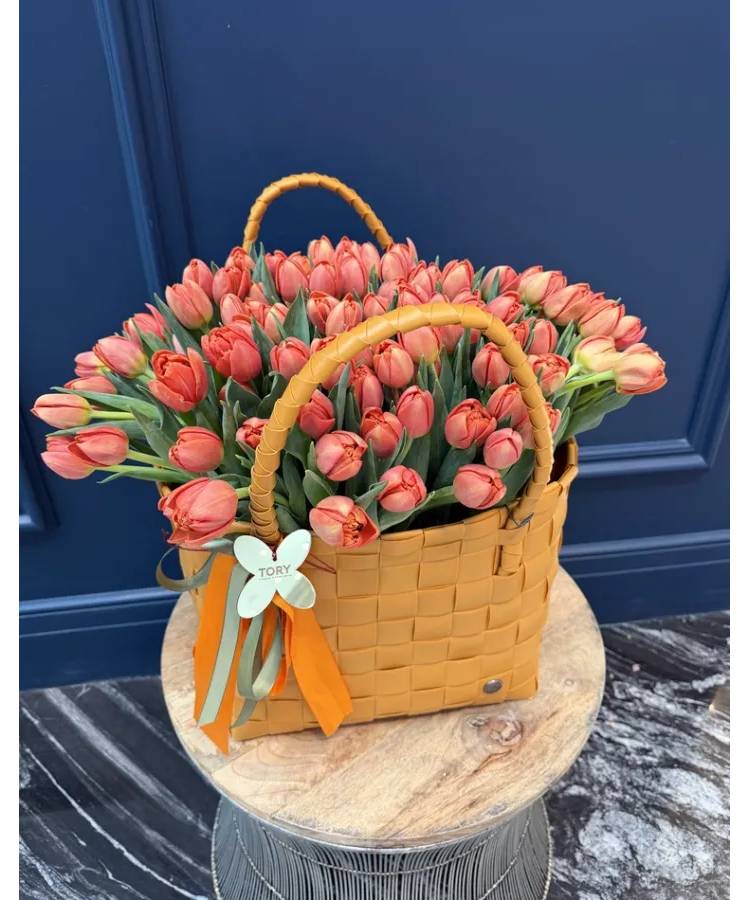 101 peony orange tulips in a bag